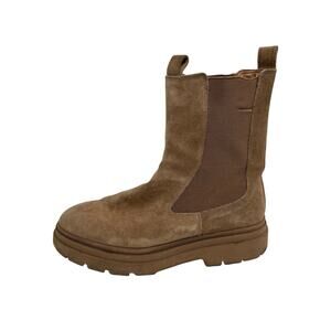 ZARA Womens Brown Suede Side Gore Chunky Sole Round Toe Ankle Chelsea Boots 10.5